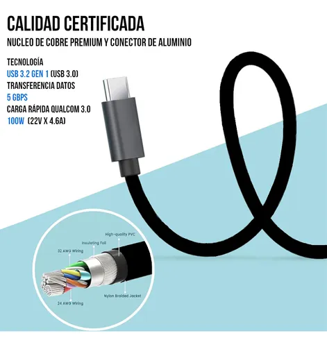 Cable Usb A Tipo C 3.2 3.0 5 Gbps Brio Gafas Rv 2 Metros 2m