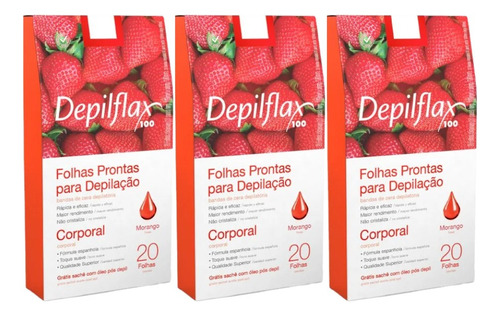 Depilflax Folhas Prontas Corporais C/ 20 Morango - 3 Unidade