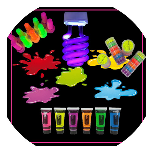 Set Flúor 1 Ampolleta Uv +6 Pinturas +3 Esmaltes +6 Sombras