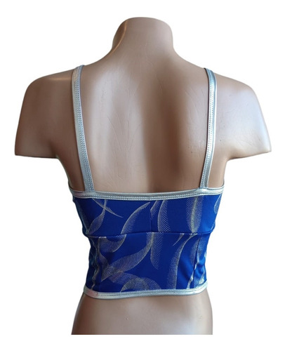 Crop Top De Lycra Bretel Fino Edén 202 Azul + Plata - Fun*