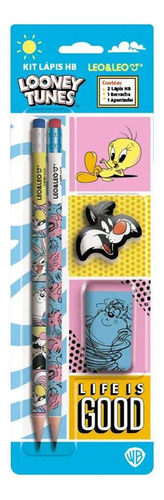 Kit Escolar Lápis Hb Com Apontador E Borracha Looney Tunes