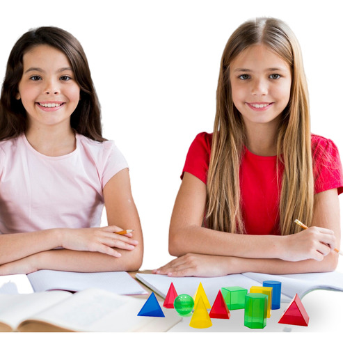 Sólidos Geométricos Em Plástico - Kit 11 Peças Coloridas | Pirâmides, Prismas, Cone, Cubo, Esfera | Material Didático Completo Com Manual E Videoaulas | Ideal Para Ensino De Geometria Em Sala De Aula