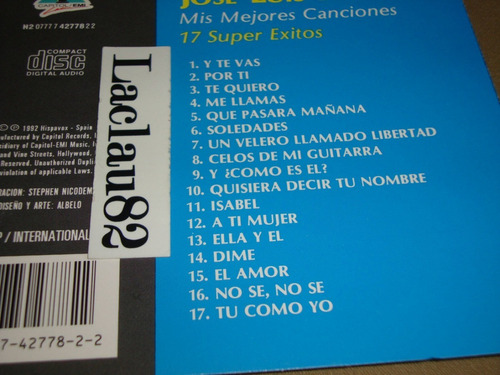 Jose Luis Perales Mis Mejores Canciones 17 Super Exitos 1992 (Usado)