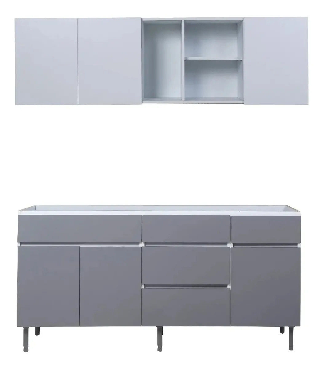 AMV combo de cocina alacena bajo mesada 1,60mtrs moderno premium color blanco norte gris polar