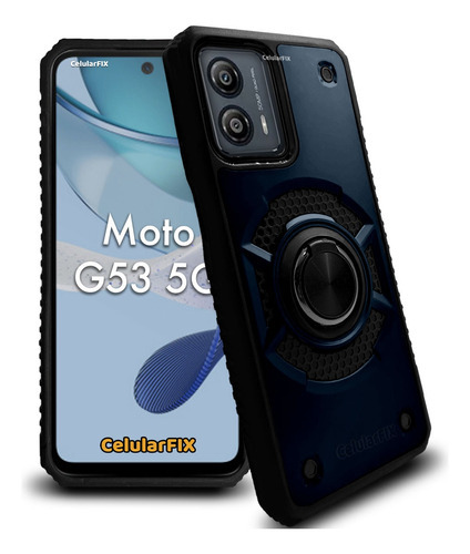 Funda P/ Motorola G53 5g Rudo Anillo Giratorio, Mica Color Azul
