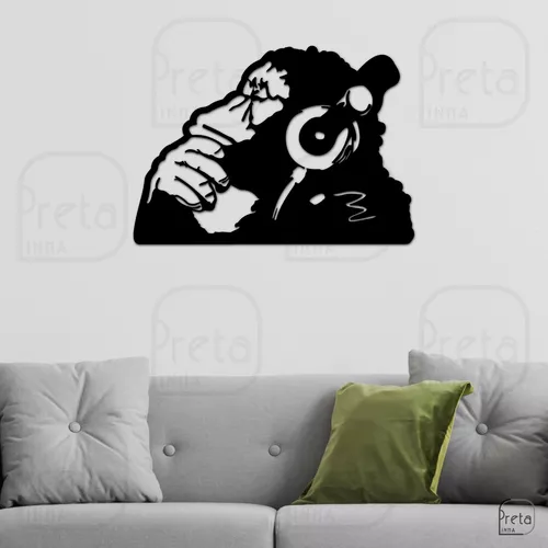 Quadro Macaco Chimpanzé de Fone Sala Decoração Barato-M191