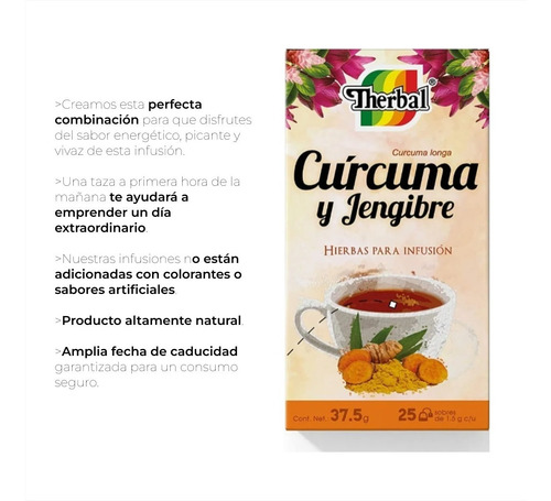 Therbal Té Curcuma Y Jengibre Hierbas 37.5 Gr 25 Sobres