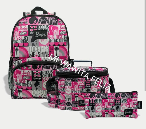 Set Mochila Lonchera Cartuchera Barbie Juvenil Porta Laptop 