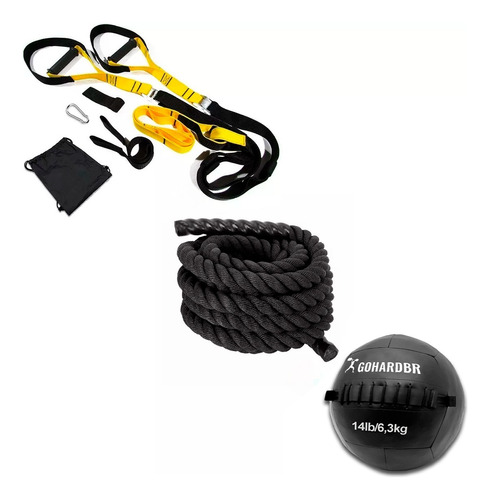 Kit Cross Corda Nylon 40mm 5mts + Trx Cp + Wall Ball 14lbs