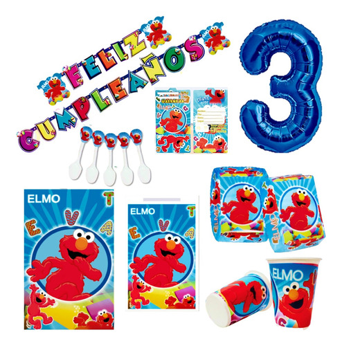 Set Kit Decoración Elmo X24 Niños + Obsequio