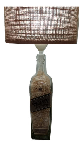 Luminaria Veladora Artesanal Hecha De Botella Reciclada Dorado Oscuro Y Transparente Arpillera
