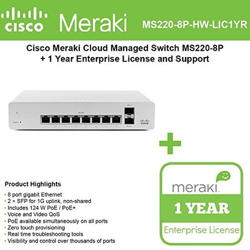 Meraki Nube Managed Serie Ms220 8 Puertos Gigabit Poe Conmut