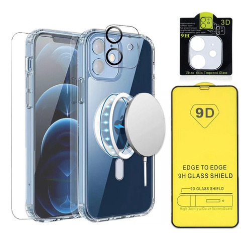 Funda Kit Para iPhone 12 Magnética Mica De Pantalla Y Cámara