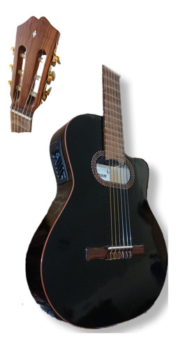 Guitarra Electrocriolla Media Caja Con Corte Con Ecualizador Negro Mate