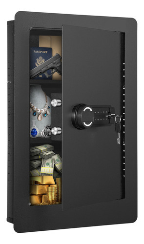 Caja Fuerte De Pared 65cm 3niveles Con Teclado Y Estantes Hb Color Negro