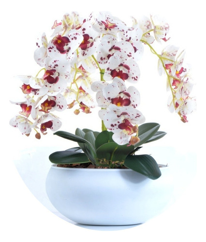 Arranjo 4 Orquídeas Artificiais Tigre Em Vaso Branco Fosco S