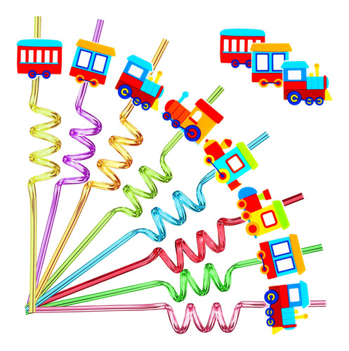 Popotes Reutilizables Con Espiral Y Figura De Tren 24pz 25cm