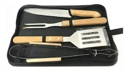 Juego Asador Parrillero Set 4 Piezas Cuchillo Pinza Estuche 