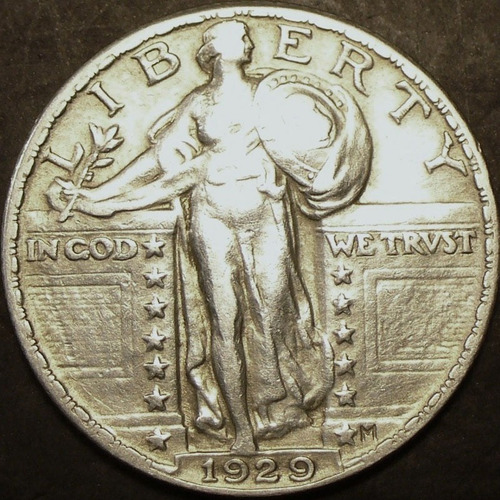 1929 P Standing Liberty Cuarto Dolar Rara Au Plata 25 Cent A