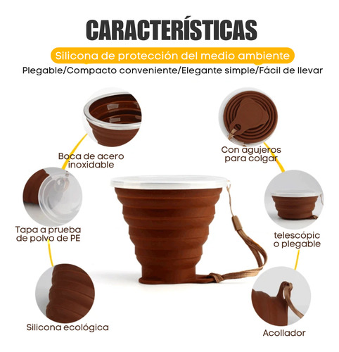 100 Taza Vaso Silicona Plegable Tapa Y Correa Portátil 270ml