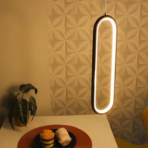 Luminária Pendente Teto Lustre Slim Led Anel Oval Preto 8018