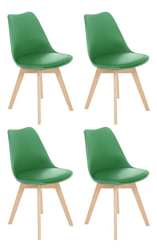 4 Cadeiras Estofada Leda Base Madeira Eames Cozinha Cores Estrutura Da Cadeira Verde Bandeira