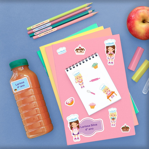 Imagem 3 de 4 de Etiquetas Escolares Chef Menina Cozinha Personalizadas 178un