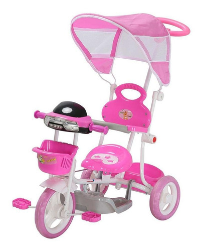 Triciclo Infantil 2 Em 1 Importway Toldo Luzes Música Rosa