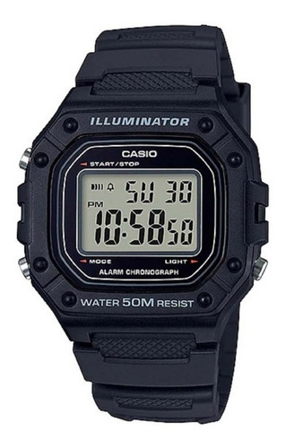 Reloj de pulsera Casio Youth W-218H de cuerpo color negro, digital, para hombre, fondo gris, con correa de resina color naranja, dial negro, minutero/segundero negro, bisel color negro, luz ámbar y hebilla simple