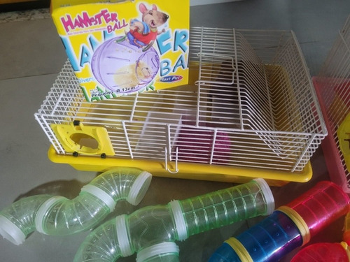 Gaiola Hamster Completa Grande + Gaiola Pequena + Tubos E ++