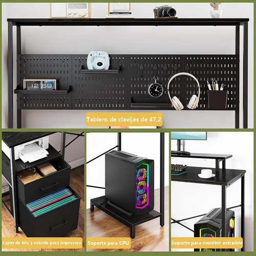 Escritorio Computadora En L Con Estante Bolsa 140x120x145cm Negro
