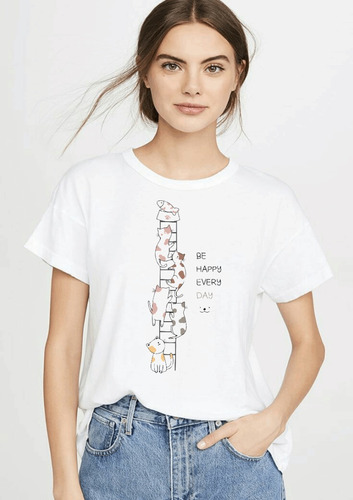Hermosa Camiseta De Mujer Diseño Gatitos Be Happy Every ....