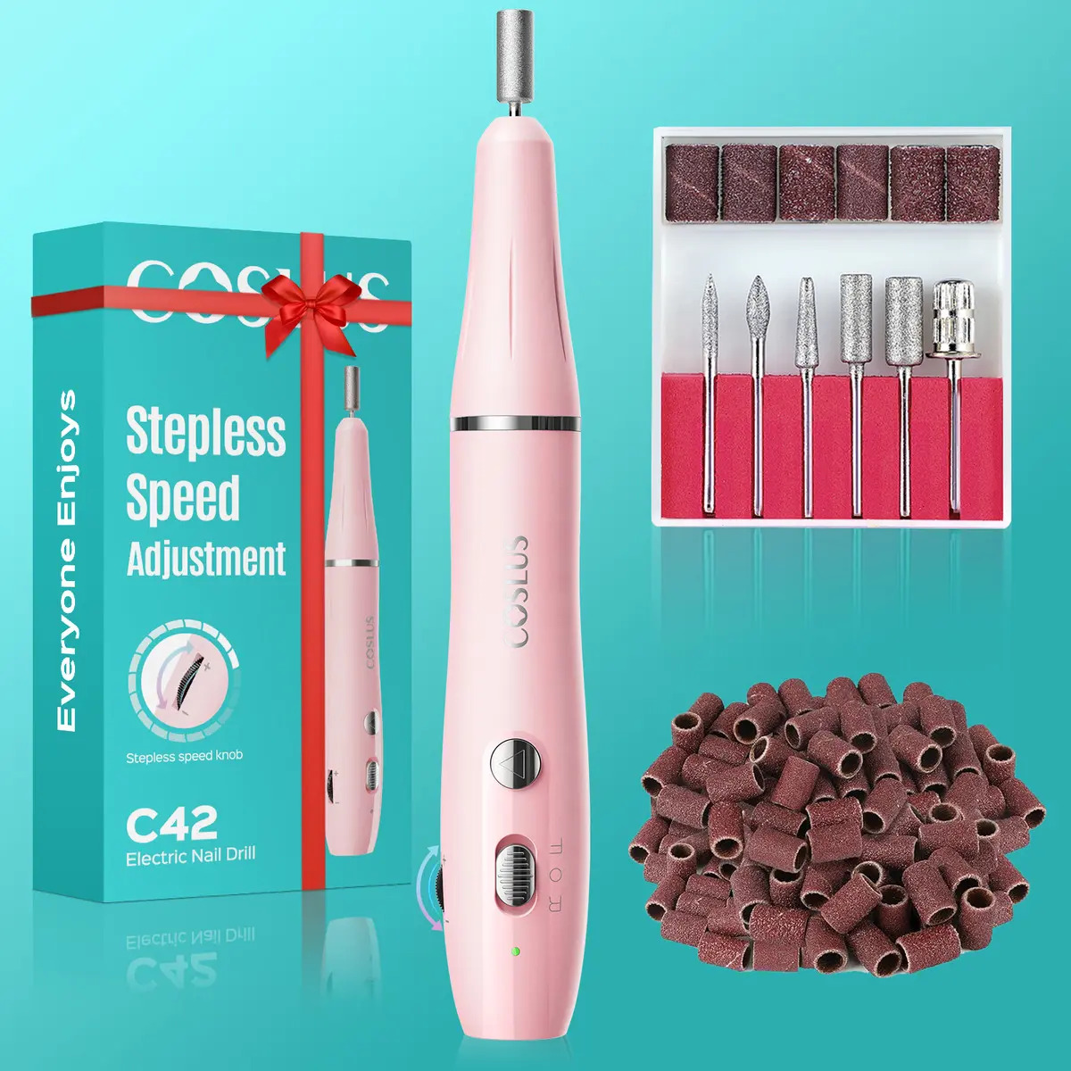 Coslus Kit Inalámbrico 2 en 1 Pulido Lijado de Uñas - Regalo Navidad, Pulidor Unas, Esmeril Unas, Drill Unas, Drill Profesional, 20000 RPM Ajuste Sin Escalas, para Manicura Persona