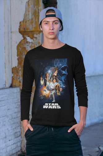 Polera Larga Star Wars Vintage Darth Vader Obi Wan Estampado