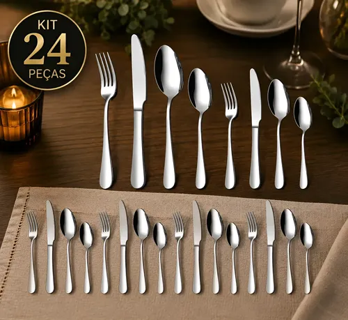 Jogo De Talheres 24 Peças De Aço Inox 6 Pessoas Qualidade Inox