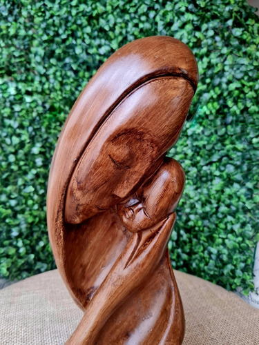 Escultura Mãe Com Filho Abstrata Decoração Premium Grande Cor Marrom Envelhecida