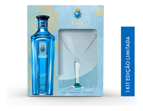 Pack De Gin Star Of Bombay 750ml + Taça De Vidro Martini