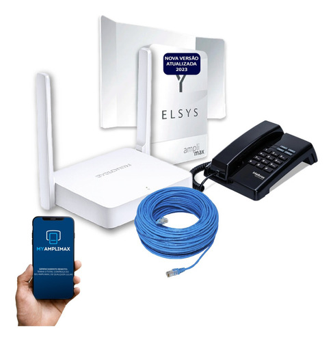 Kit Internet E Celular Rural Amplimax + Roteador + Cabo 15m