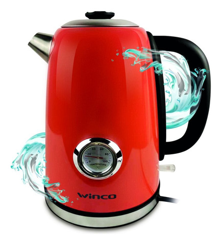 Pava Eléctrica Jarra Vintage Cafe Te Con Filtro Winco W722 E Rojo