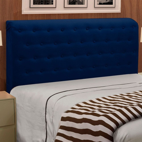 Cabeceira Giovana Cama Box Solteiro 90 Cm Suede Azul Marinho