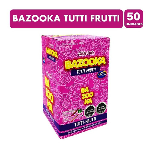 Chicle Bazooka Rosado Sabor Tutti Frutti (caja Con 50 Uni)