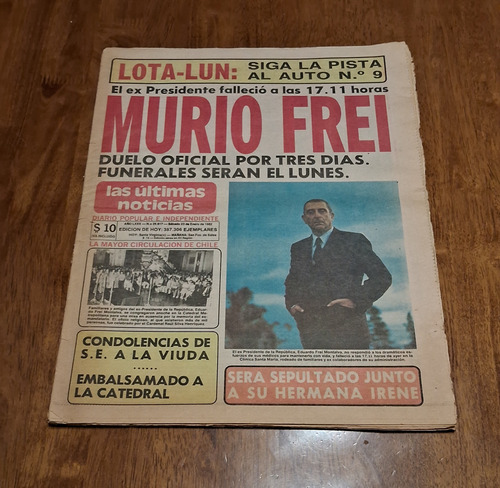 Diario Las Ultimas Noticias Enero 1982 Muerte Eduardo Frei