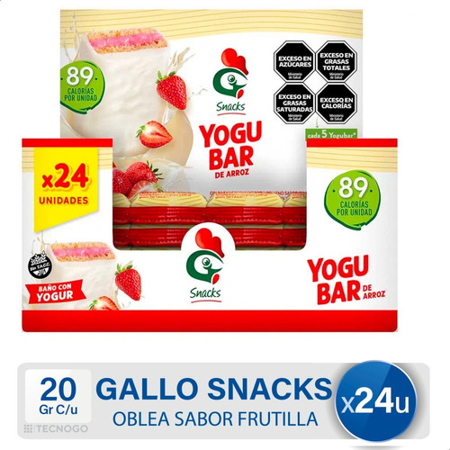 Oblea De Arroz Gallo Snacks Relleno De Yogur Frutilla X24 U