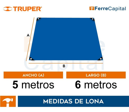 Lona Reforzada, 5 X 6 M, Azul, Truper, 15374