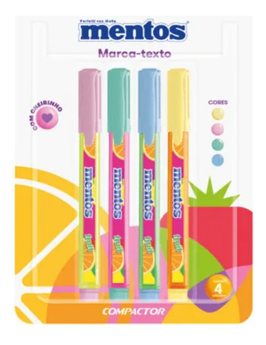 Pincel Marca Texto 4 Cores Compactor Mentos Com Cheirinho.