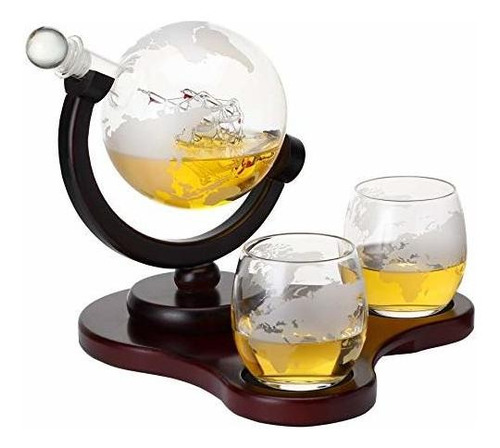 Verolux Whisky Globe Decanter Set Con 2 Vasos En Caja De Reg