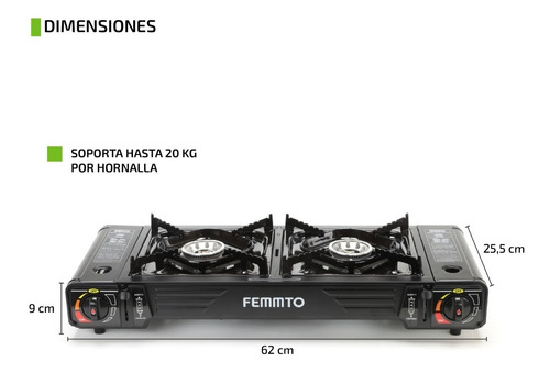 Imagen 4 de 10 de Anafe Portatil 2 Hornallas Quemadores Camping Adaptador Dual
