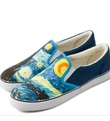 Zapato Plano Lona Casual Pintado Dama Personalizar Vr
