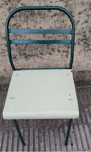 Silla De Bar Antigua Fija Asiento Esmaltado Verde Claro