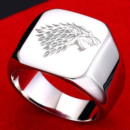 Anillo Lobo Stark Vikingo Titanio Biker Acero Inoxidable 316